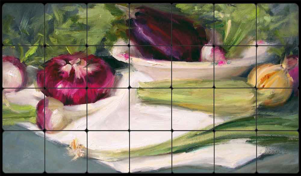 Crowe Vegetables Tumbled Marble Tile Mural 28" x 16" - JAC021