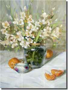 Crowe Floral Still Life Ceramic Tile Mural 12.75" x 17" - JAC024