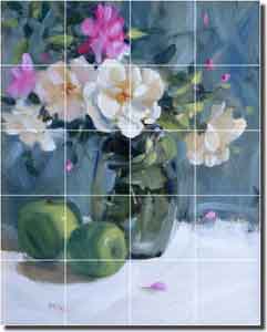 Crowe Roses Floral Ceramic Tile Mural 17" x 21.25" - JAC027