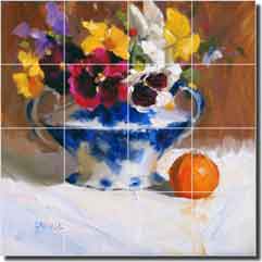 Crowe Pansies Flowers Ceramic Tile Mural 17" x 17" - JAC049