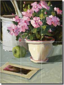 Crowe Flowers Floral Ceramic Tile Mural 18" x 24" - JAC064