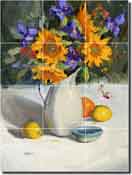 Crowe Sunflower Iris Floral Ceramic Tile Mural 18" x 24" - JAC065
