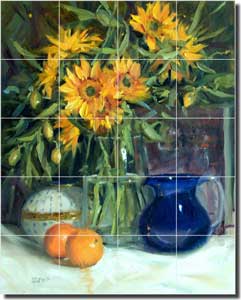 Crowe Sunflower Floral Ceramic Tile Mural 17" x 21.25" - JAC066