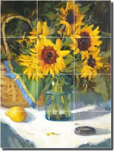 Crowe Sunflower Floral Ceramic Tile Mural 12.75" x 17" - JAC067