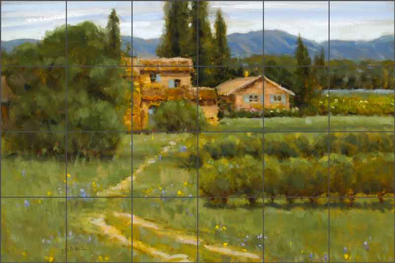 Morning Rise Provence Vineyards by Judy Crowe Ceramic Tile Mural - JAC079