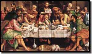Bassano Religious  Last Supper Tumbled Marble Tile Mural 28" x 16" - JB4001