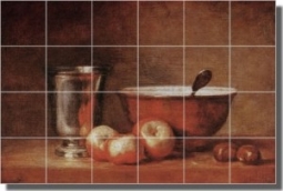 Silver Cup by Jean Baptiste Simeon Chardin - Old World Tumbled Marble Mural 16" x 24" Kitchen Backsp