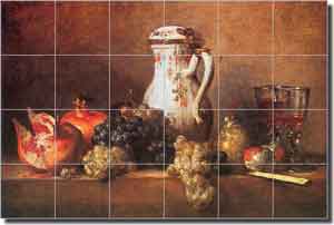 Chardin Grapes Pomegranates Fruit Ceramic Tile Mural 25.5" x 17" - JBSC008