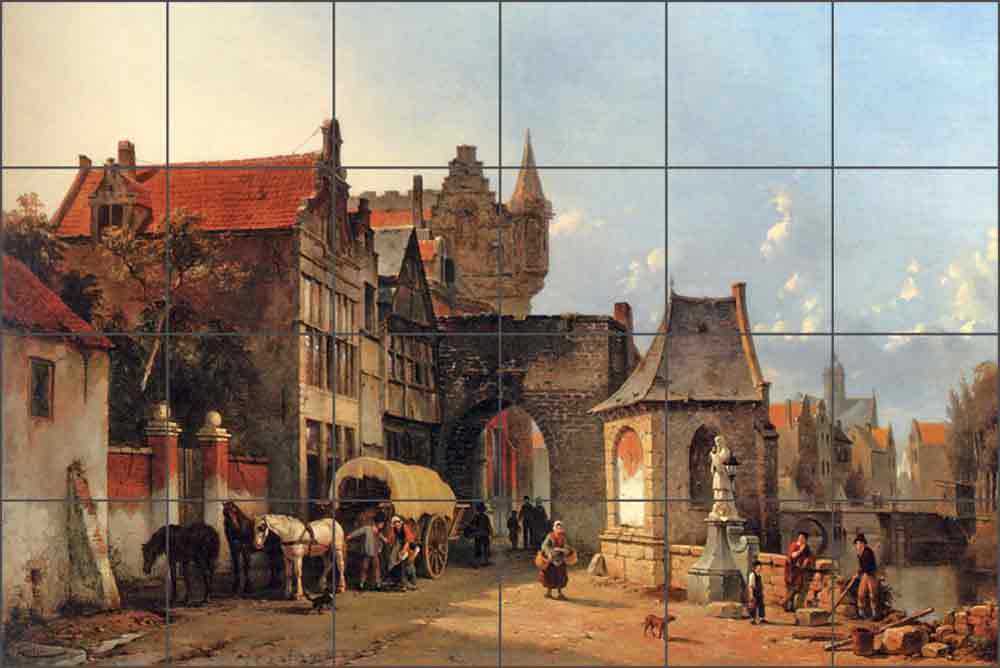 Figures by an Old City Gate by Jacques Carabain Ceramic Tile Mural - JC3002