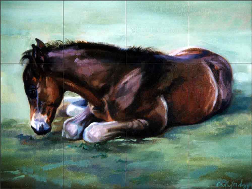Dozing Foal by Janet Crawford Ceramic Tile Mural - JCA005