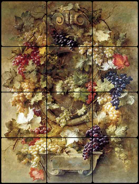 Gibault Grapes Still Life Tumbled Marble Tile Mural JEG001