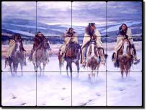 Winter's Journey by John Fawcett Tumbled Marble Tile Mural 24" x 18" - JFA003