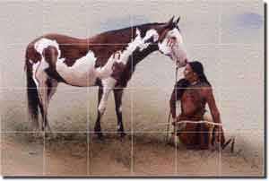 Fawcett Native American Glass Tile Mural 36" x 24" - JFA004