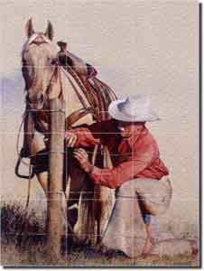 Fawcett Western Cowboy Glass Tile Mural 18" x 24" - JFA006
