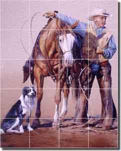 Fawcett Western Cowboy Glass Tile Mural 24" x 30" - JFA007