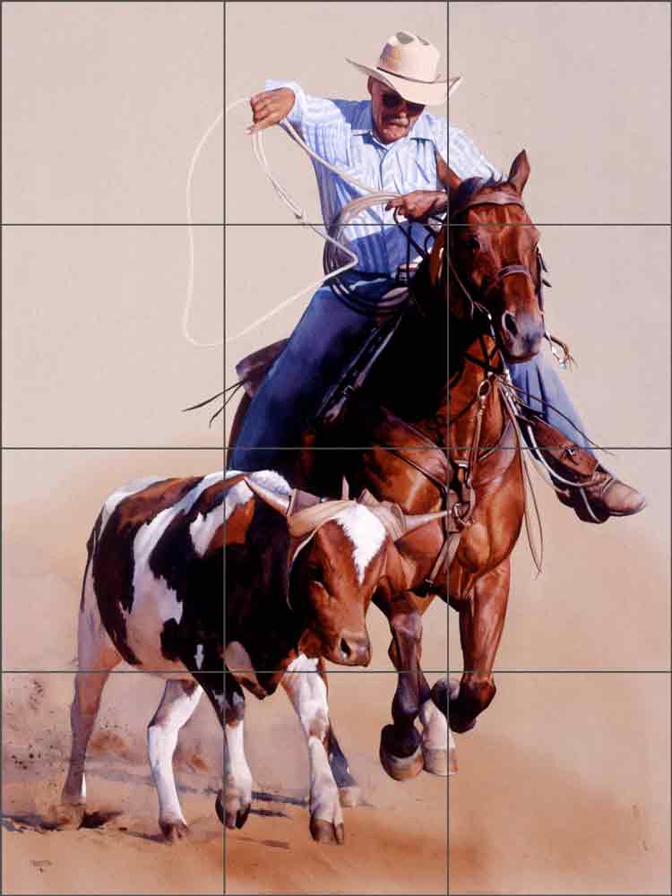 Twenty-five Years of Roping by John Fawcett Ceramic Tile Mural JFA009