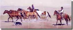 Fawcett Western Horses Ceramic Tile Mural 30" x 12" - JFA019