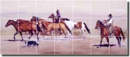 Fawcett Western Horses Ceramic Tile Mural 29.75" x 12.75" - JFA019