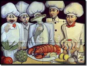Bon Appetit by Jann Harrison - Chefs Tumbled Marble Tile Mural 24" x 18"