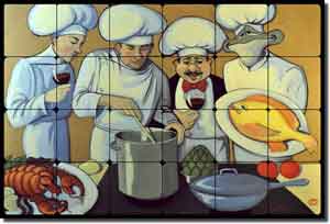 Harrison Chefs Fish Tumbled Marble Tile Mural 24" x 16" - JHA003