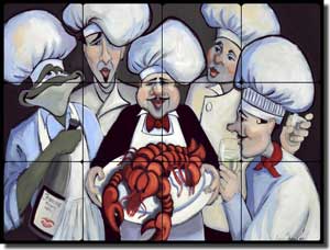 Harrison Chefs Lobster Art Tumbled Marble Tile Mural 24" x 18" - JHA006