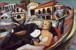 Harrison Gondola Venice Ceramic Tile Mural 18" x 12" - JHA013