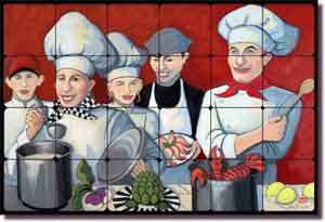 Harrison Chef Kitchen Art Tumbled Marble Tile Mural 24" x 16"