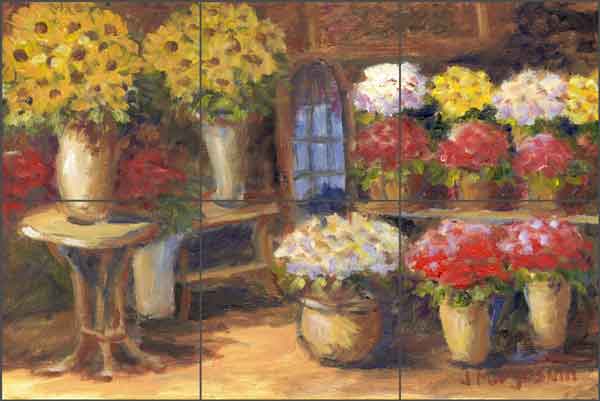 French Flower Market by Joanne Morris Margosian Ceramic Tile Mural - JM001