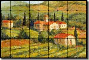 Morris Tuscan Landscape Tumbled Marble Tile Mural 36" x 24" - 4" - JM012