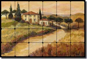 Morris Tuscan Landscape Tumbled Marble Tile Mural 24" x 16" - JM013
