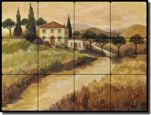 Morris Tuscan Landscape Tumbled Marble Tile Mural 24" x 18" - JM013