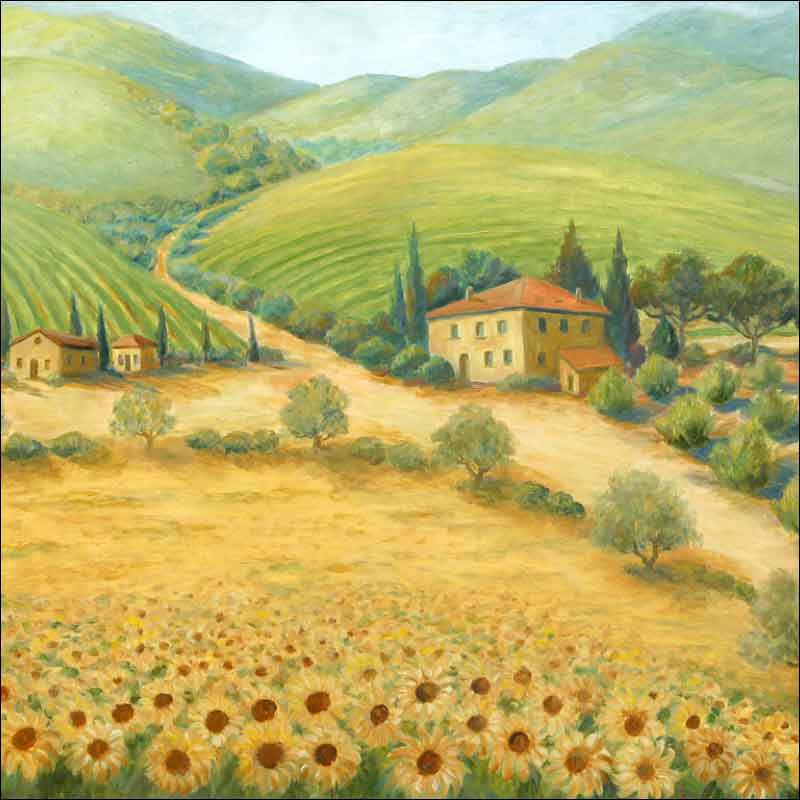 Morris Tuscan Sunflower Landscape Ceramic Accent & Decor Tile JM015AT