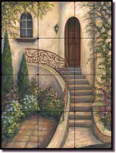 Morris Tuscan Courtyard Tumbled Marble Tile Mural 12" x 16" - JM020
