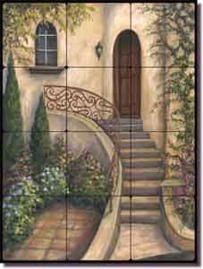 Morris Tuscan Courtyard Tumbled Marble Tile Mural 18" x 24" - JM020