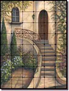 Morris Tuscan Courtyard Tumbled Marble Tile Mural 36" x 48" - JM020