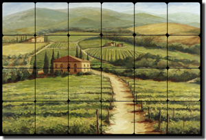Morris Tuscan Vineyard Tumbled Marble Tile Mural 36" x 24" - 6" - JM025