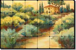 Morris Tuscan Landscape Tumbled Marble Tile Mural 24" x 16" - JM026