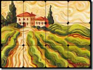 Morris Van Gogh Landscape Tumbled Marble Tile Mural 16" x 12" - JM029