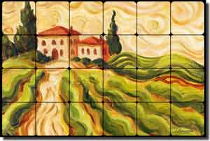 Morris Van Gogh Landscape Tumbled Marble Tile Mural 24" x 16" - JM029
