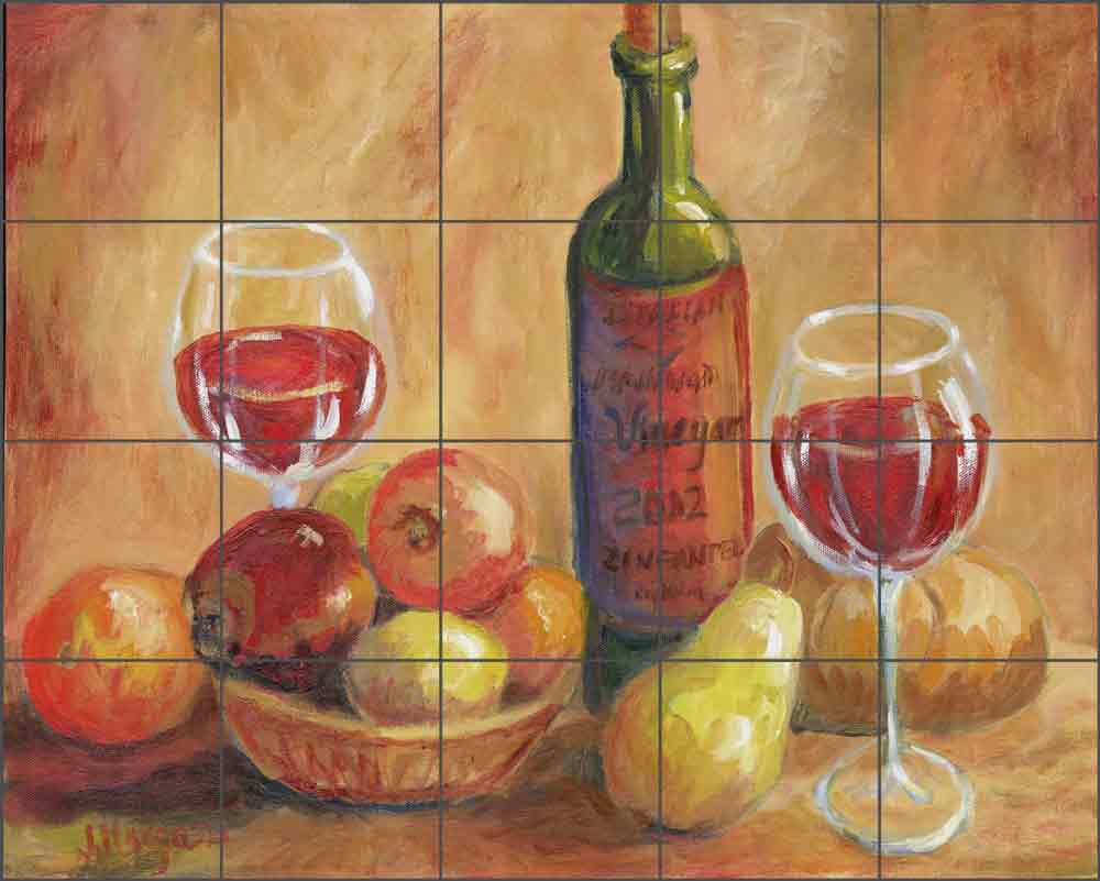 Wine and Fruit by Joanne Morris Margosian Ceramic Tile Mural JM034