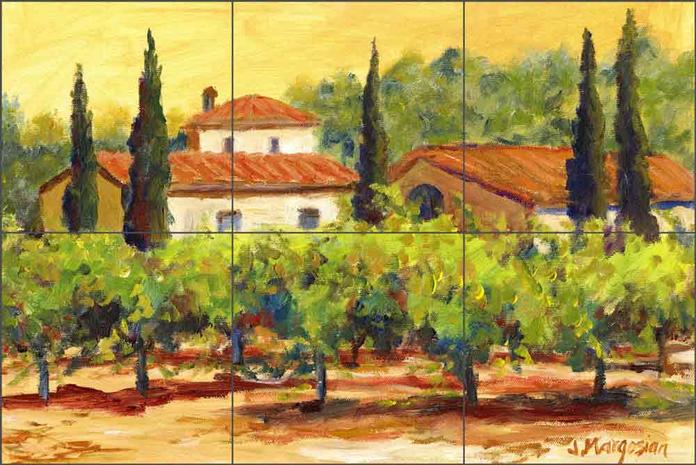 Tuscan Villa and Vineyard by Joanne Morris Margosian Ceramic Tile Mural JM035