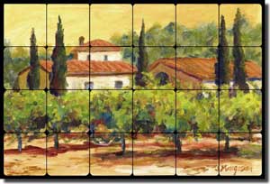 Morris Tuscan Vineyard Tumbled Marble Tile Mural 24" x 16" - JM035