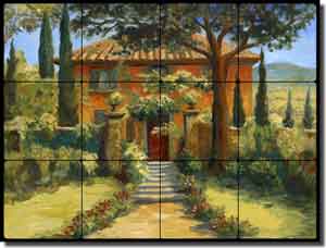 Morris Bramasole Tuscan Landscape Tumbled Marble Tile Mural 24" x 18" - JM043