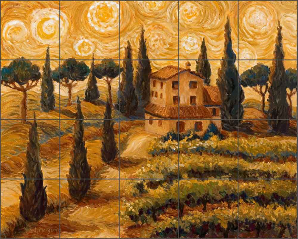 Tuscan Starry Night by Joanne Morris Margosian Ceramic Tile Mural - JM046