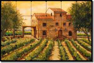 Morris Cardella Winery Vineyard Tumbled Marble Tile Mural 24" x 16" - JM054