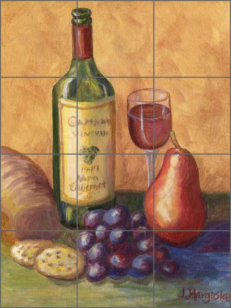 Wine, Grapes and Pears by Joanne Morris Margosian Ceramic Tile Mural - JM060