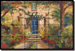 Morris Bramasole Tuscan Landscape Tumbled Marble Tile Mural 24" x 16" - JM061