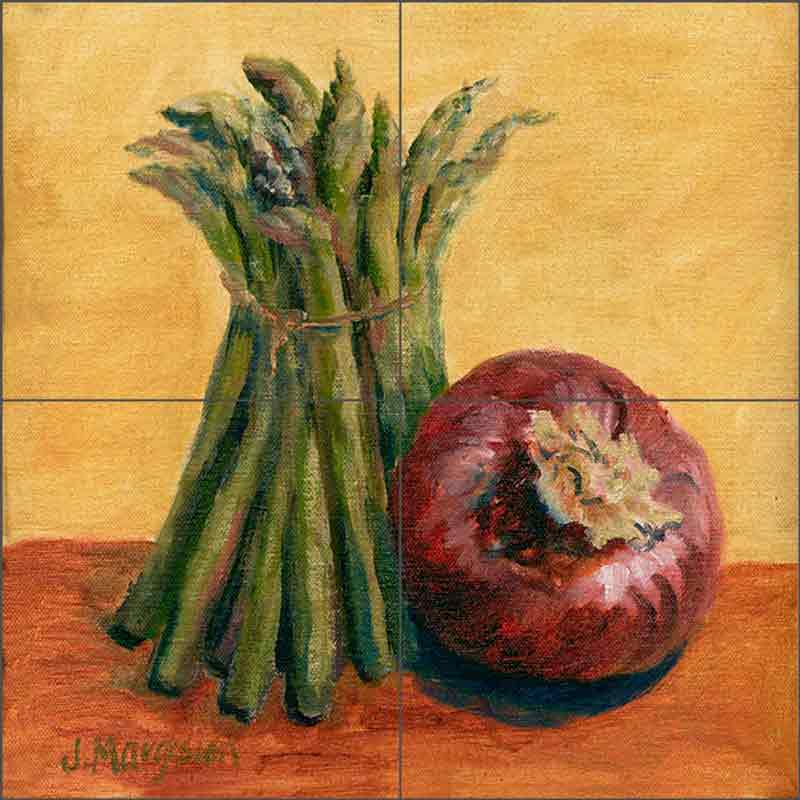 Asparagus and Onion by Joanne Morris Margosian Ceramic Tile Mural JM067