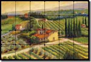 Morris Vineyard Landscape Tumbled Marble Tile Mural 24" x 16" - JM069