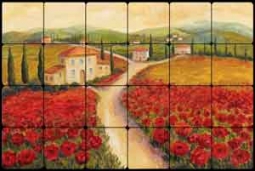 Morris Tuscan Landscape Tumbled Marble Tile Mural - JM070
